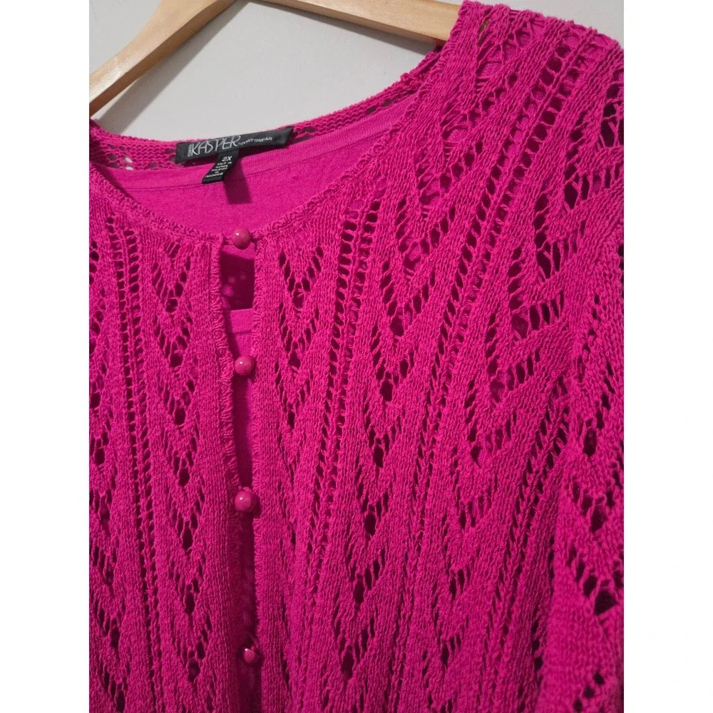 Kasper Sportswear Womens 2X‎ Fuchsia Pink Pointelle Knit Cardigan and Tank Set